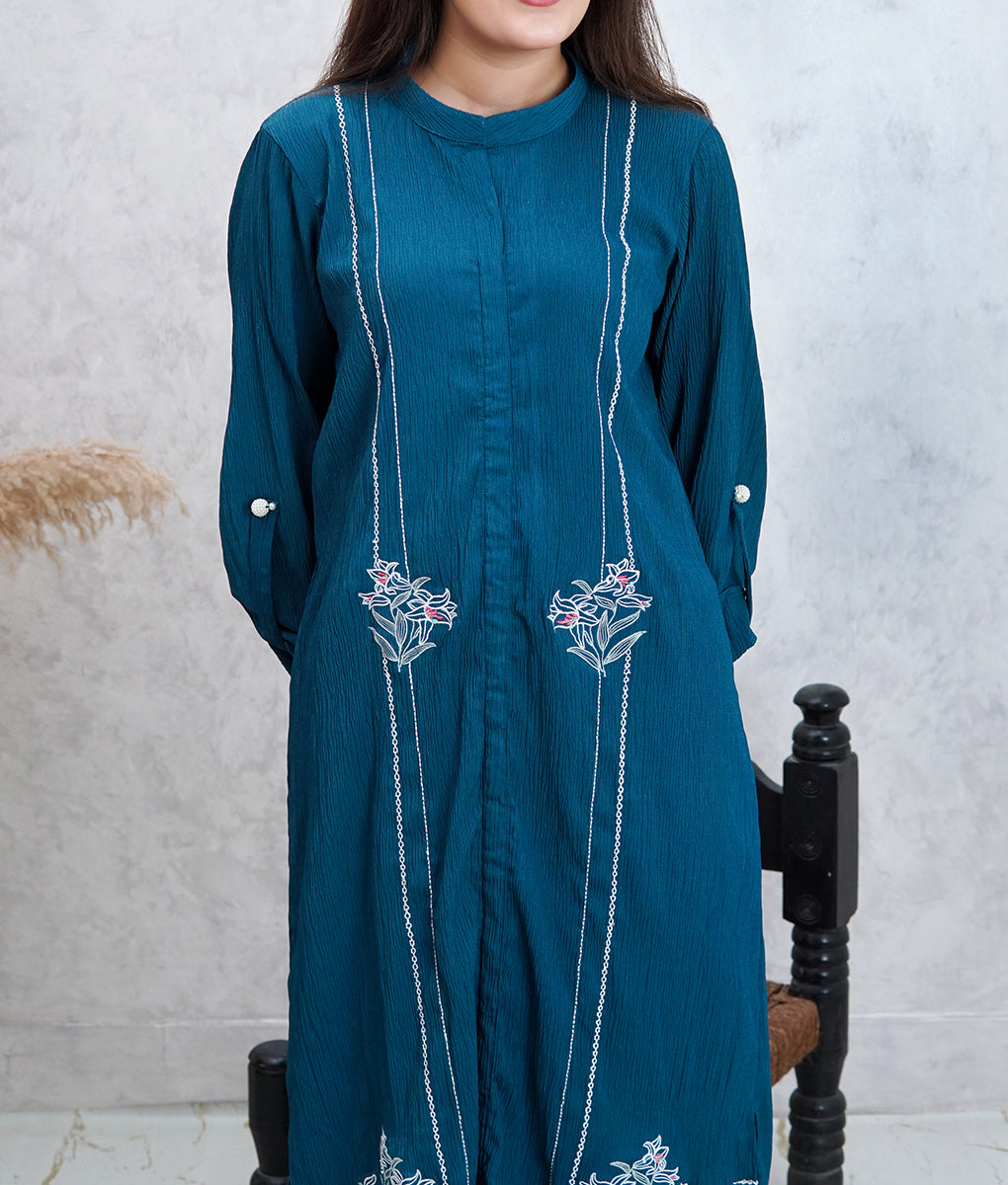 2 Piece Stone Blue Embroidered Co-Ord Set by Winara