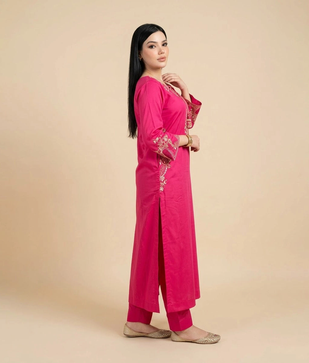 2 Piece Dark Pink Embroidered Suit by Winara