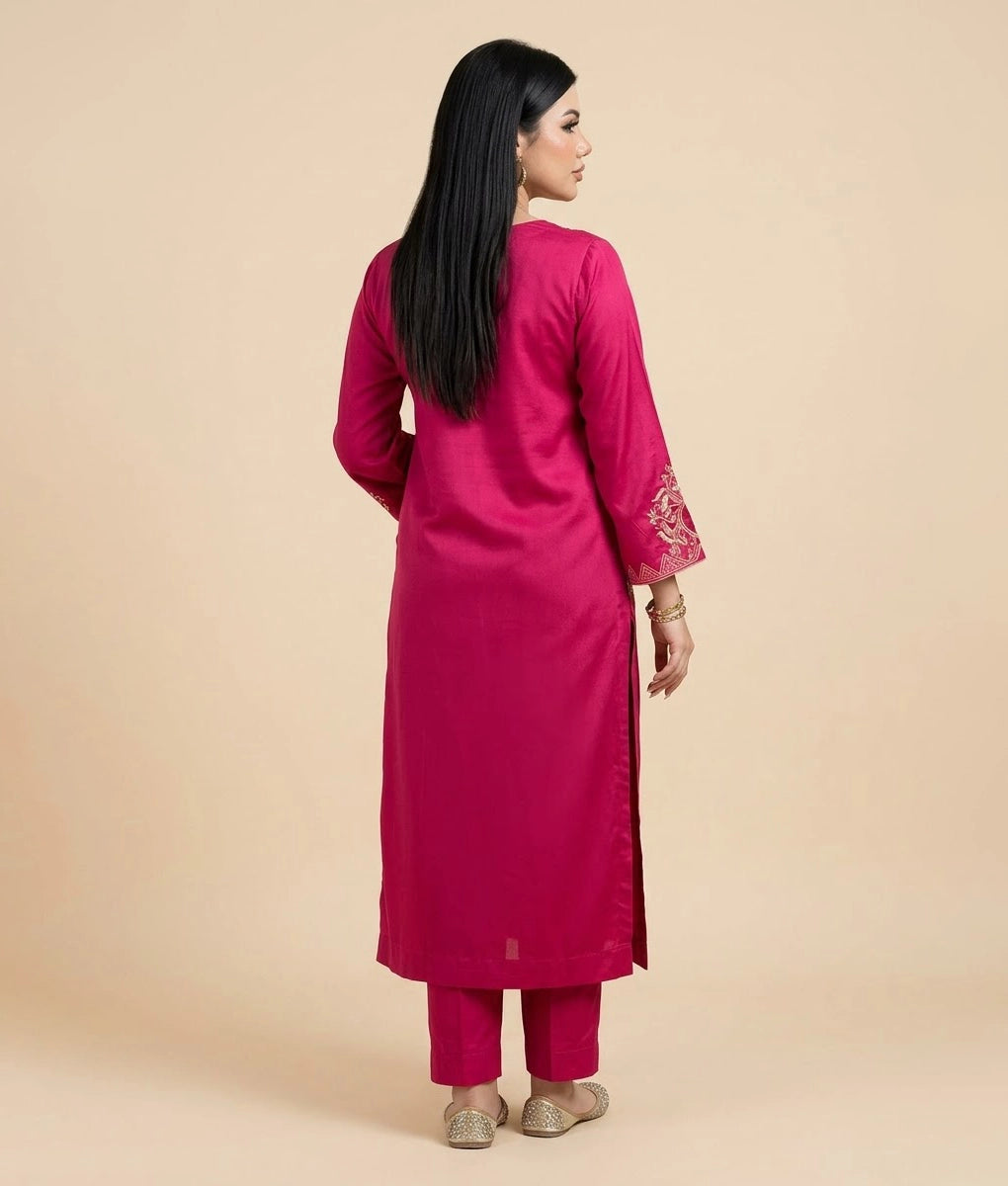 2 Piece Dark Pink Embroidered Suit by Winara