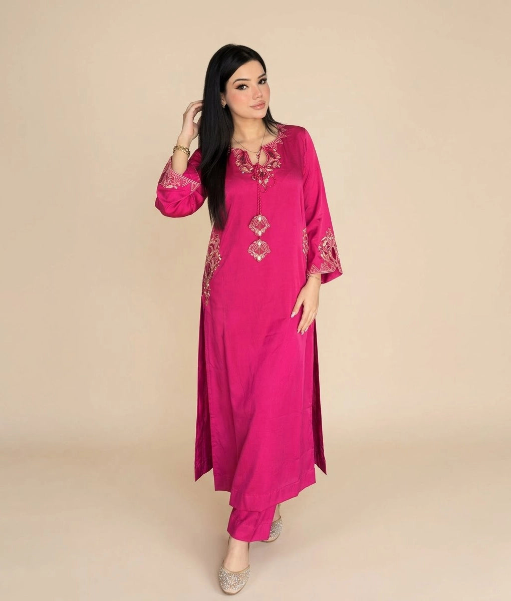 2 Piece Dark Pink Embroidered Suit by Winara