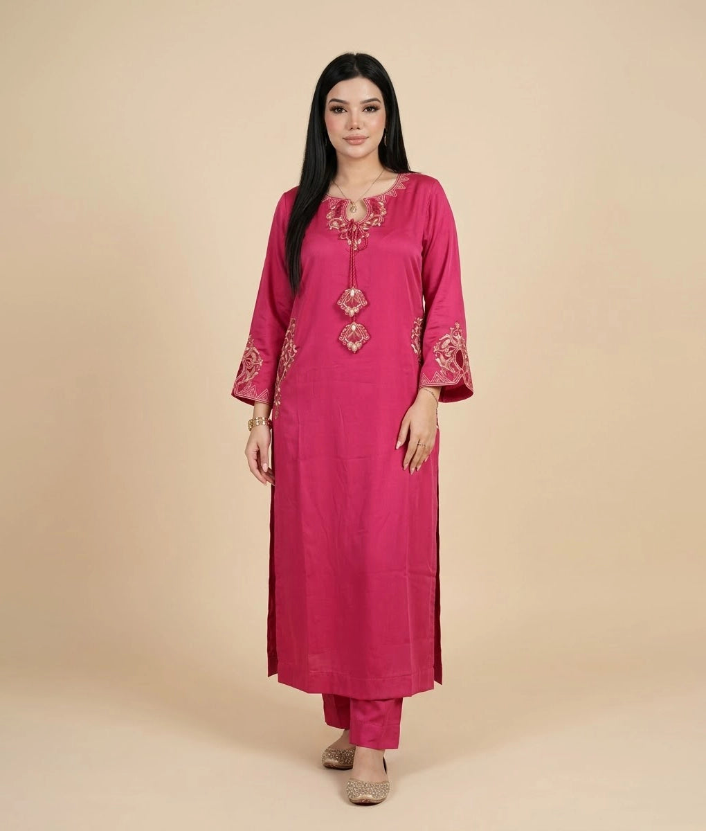 2 Piece Dark Pink Embroidered Suit by Winara