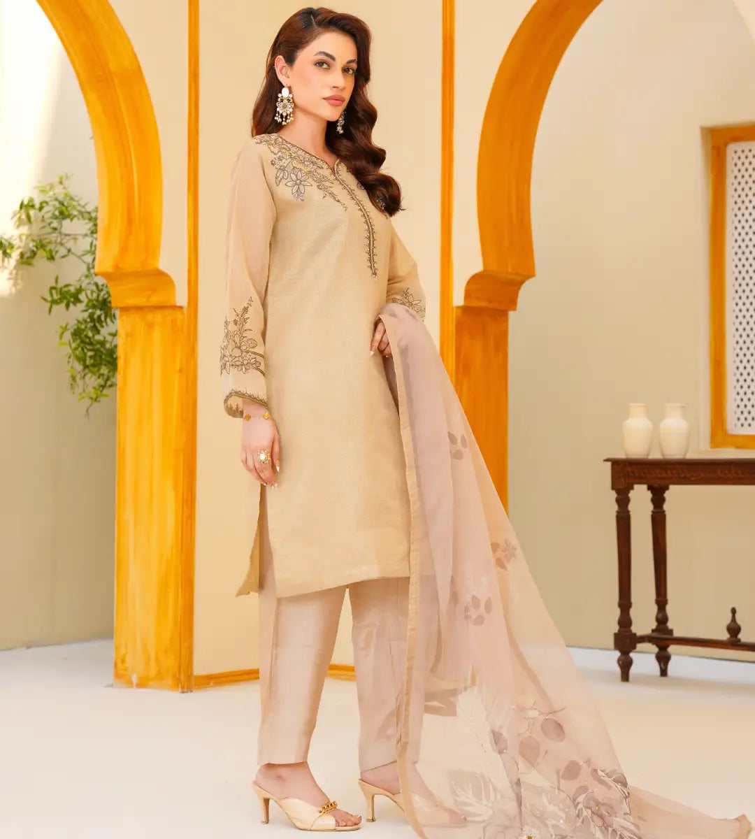 Embroidered Cotton Net Suit by Winara