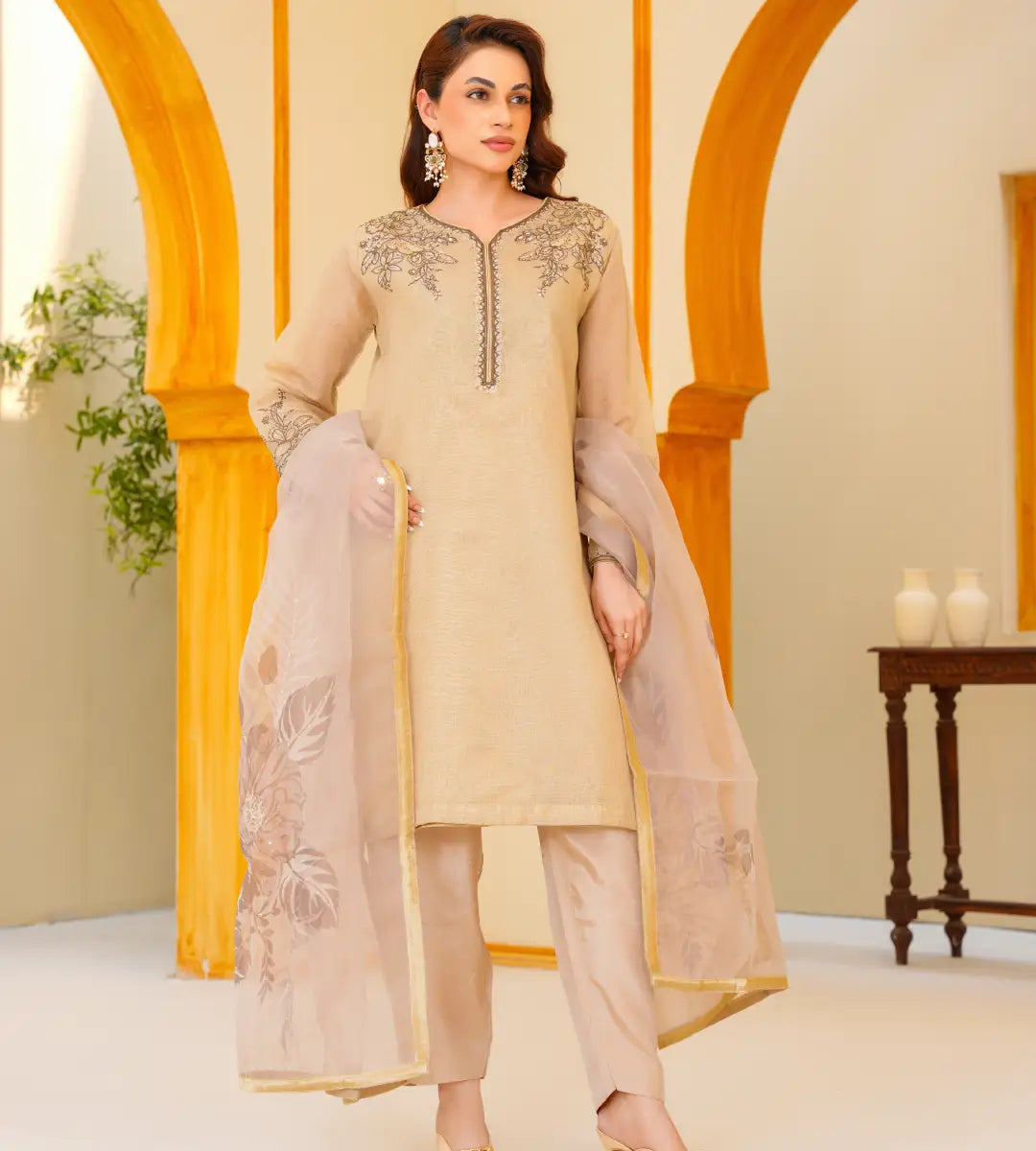 Embroidered Cotton Net Suit by Winara