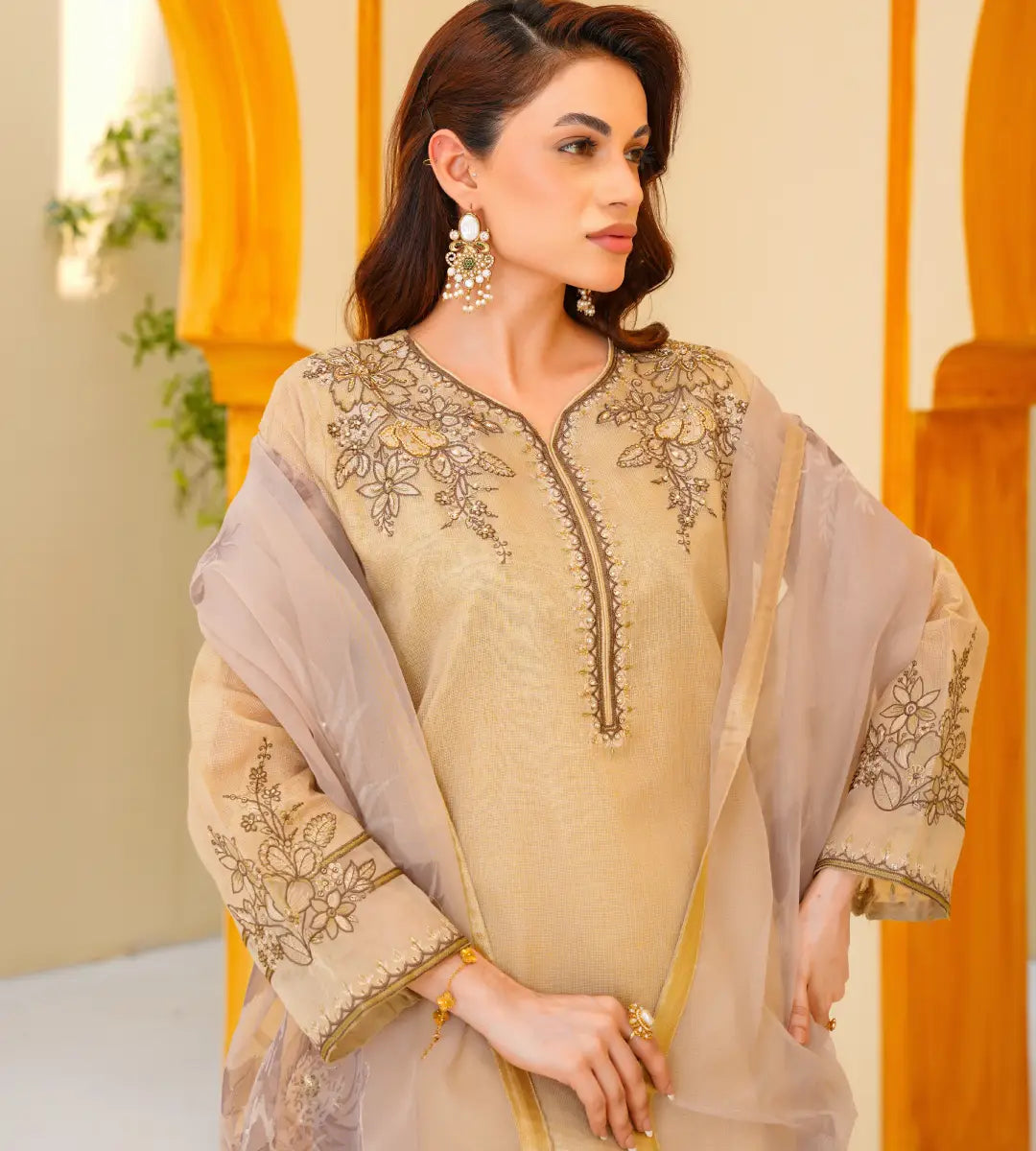 Embroidered Cotton Net Suit by Winara