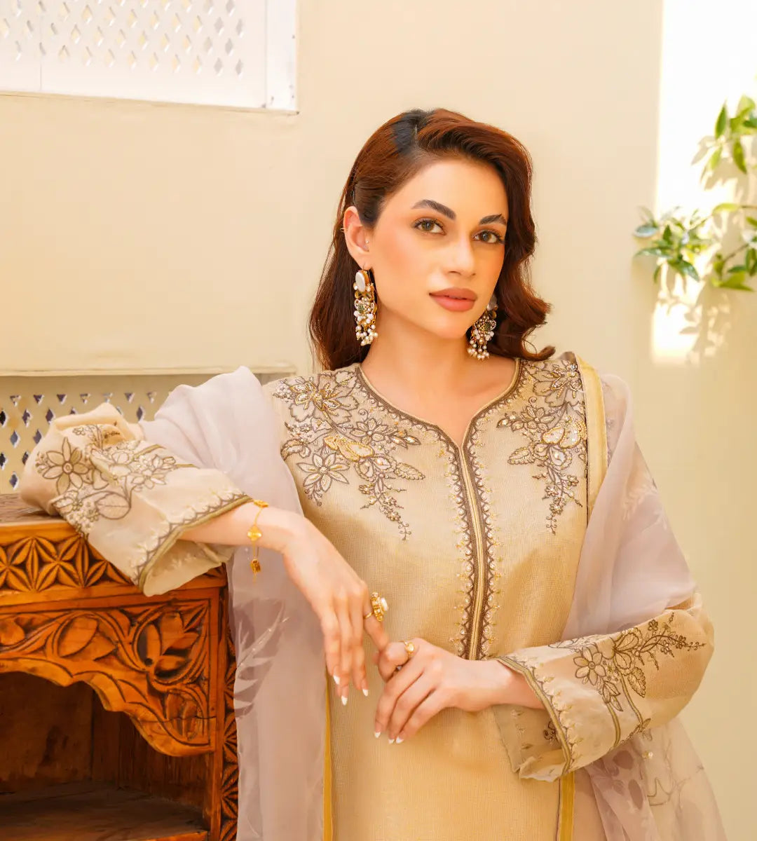 Embroidered Cotton Net Suit by Winara