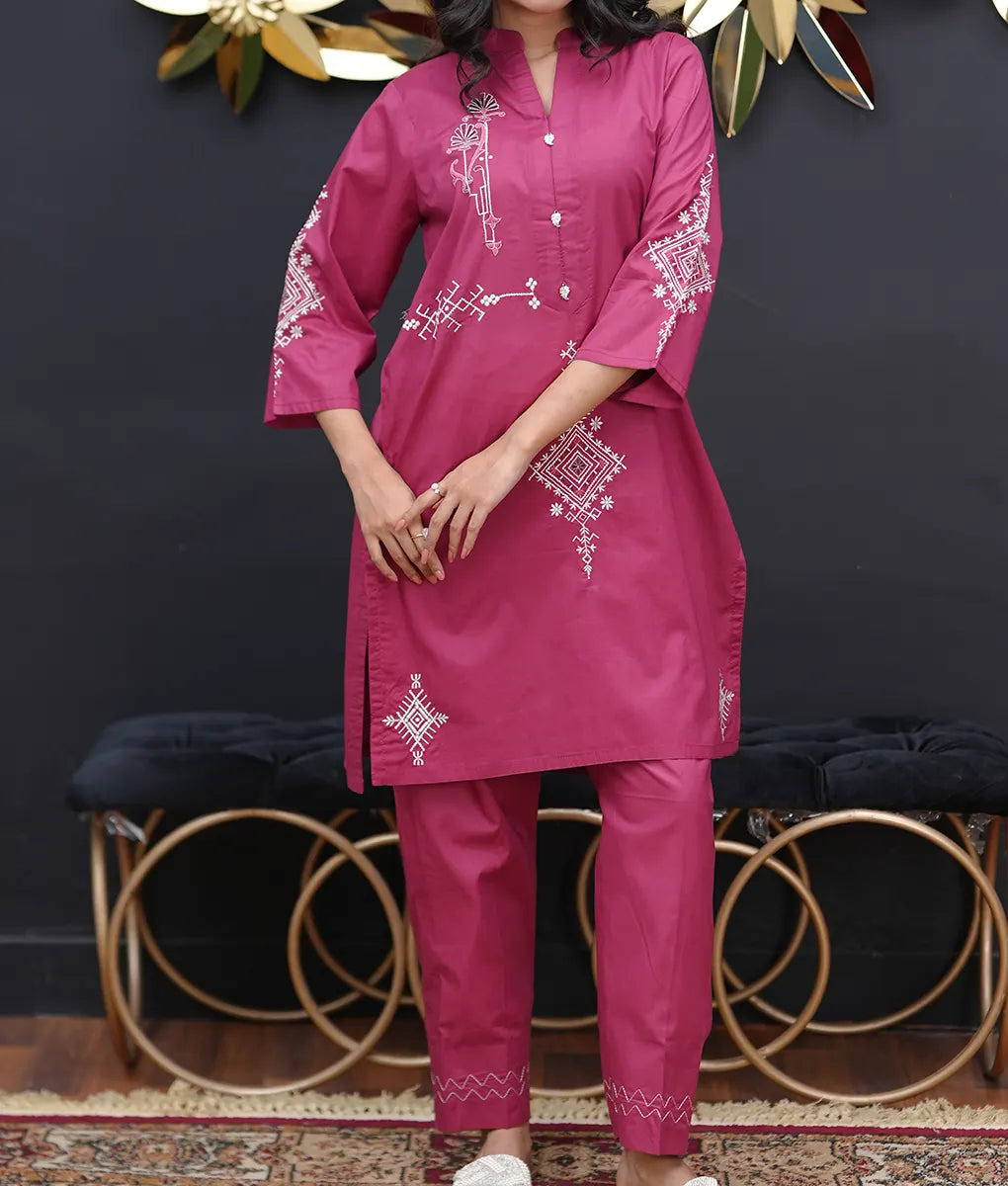 Embroidered Magenta Co-ord By Winara