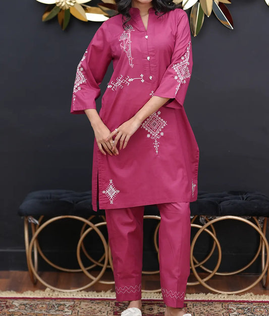 Embroidered Magenta Co-ord By Winara