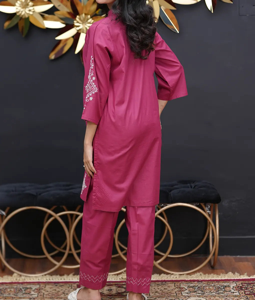 Embroidered Magenta Co-ord By Winara