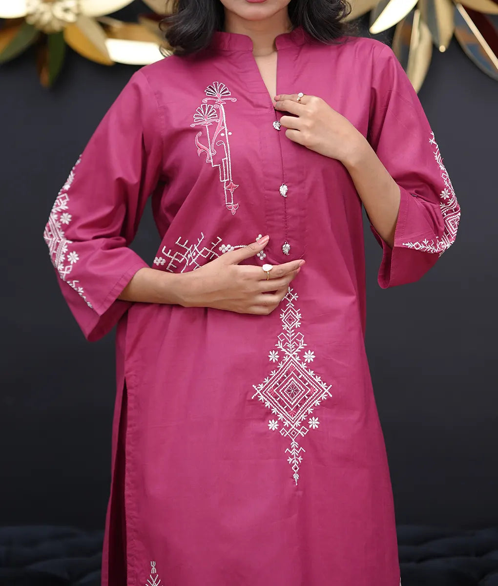 Embroidered Magenta Co-ord By Winara