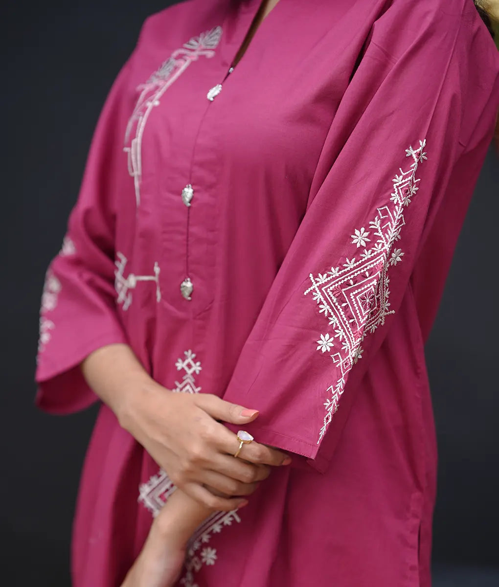 Embroidered Magenta Co-ord By Winara