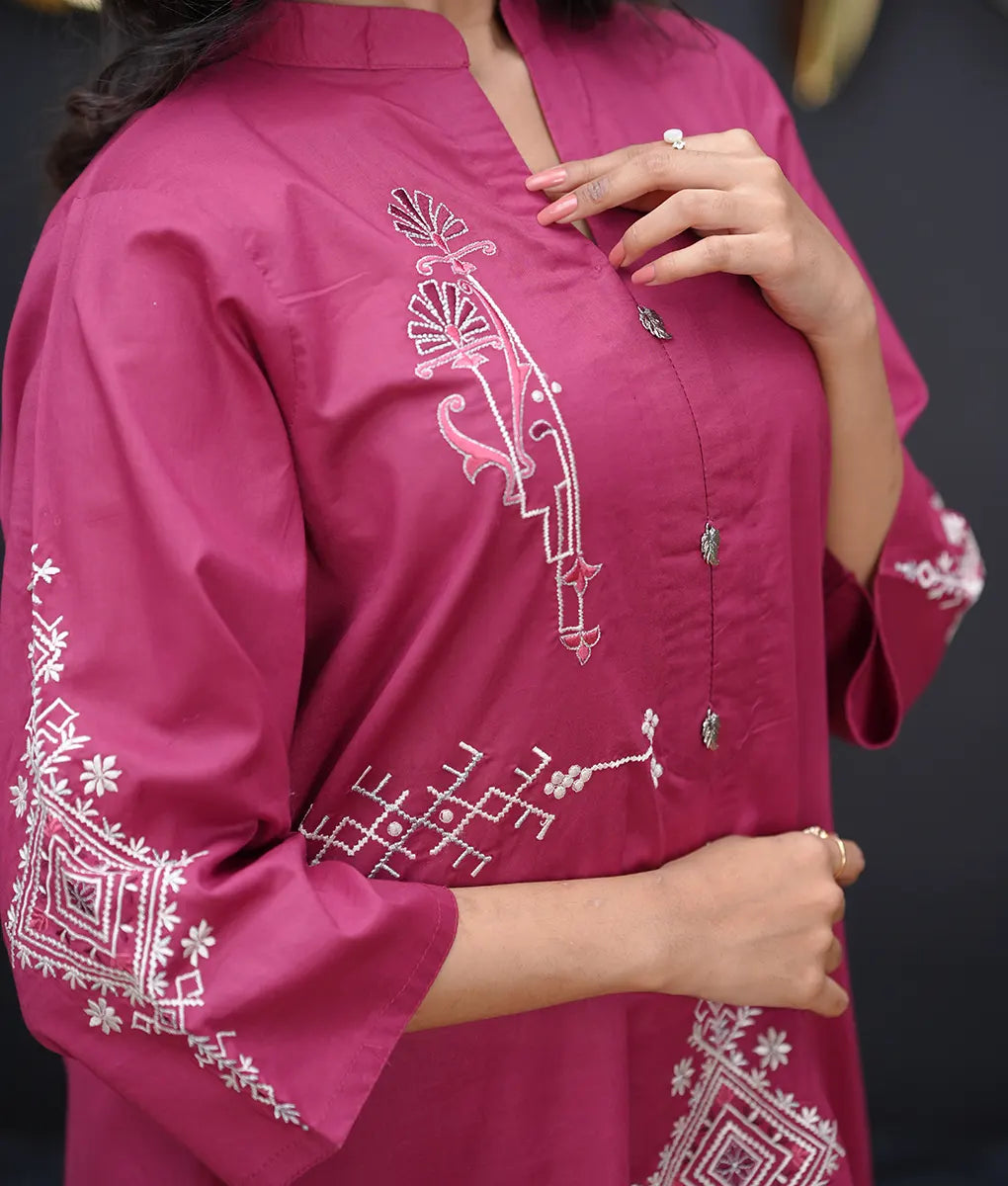 Embroidered Magenta Co-ord By Winara