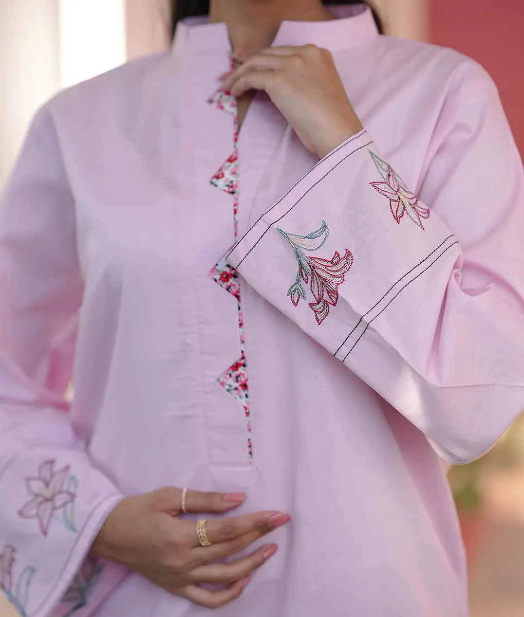 Embroidered Pink Co-ord with Printed Trouser By Winara