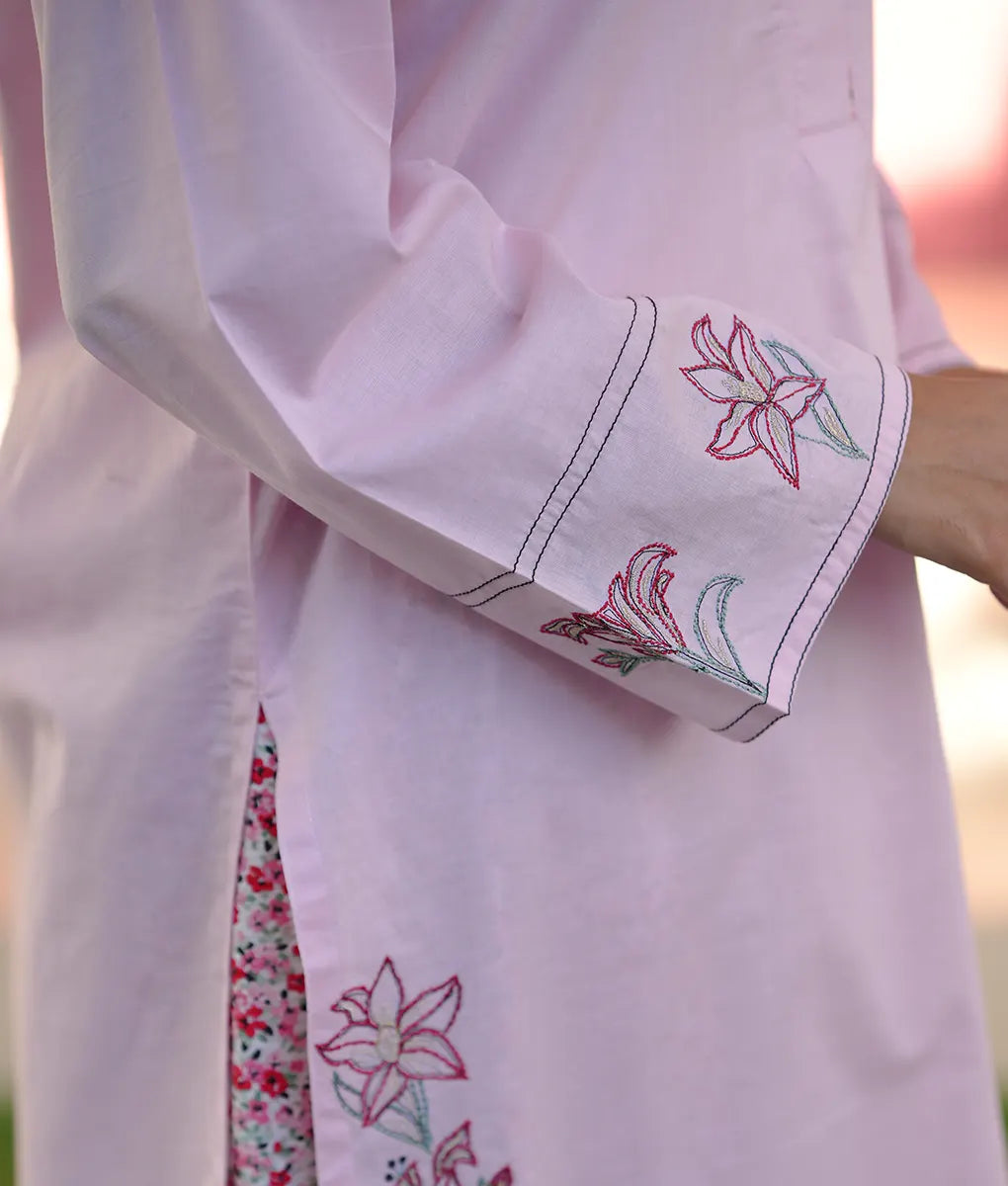 Embroidered Pink Co-ord with Printed Trouser By Winara