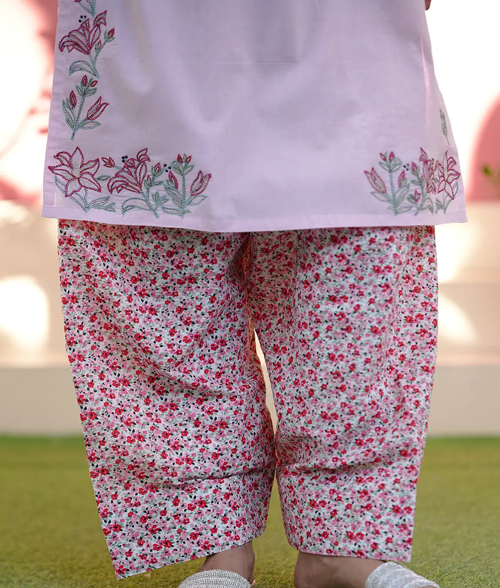 Embroidered Pink Co-ord with Printed Trouser By Winara