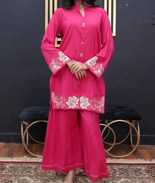 Fuchsia Floral Embroidered Co-Ord Set by Winara