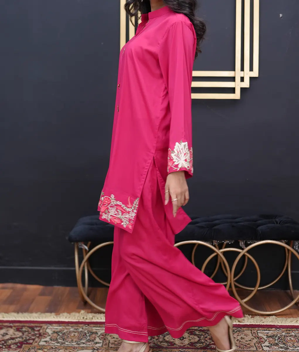 Fuchsia Floral Embroidered Co-Ord Set by Winara