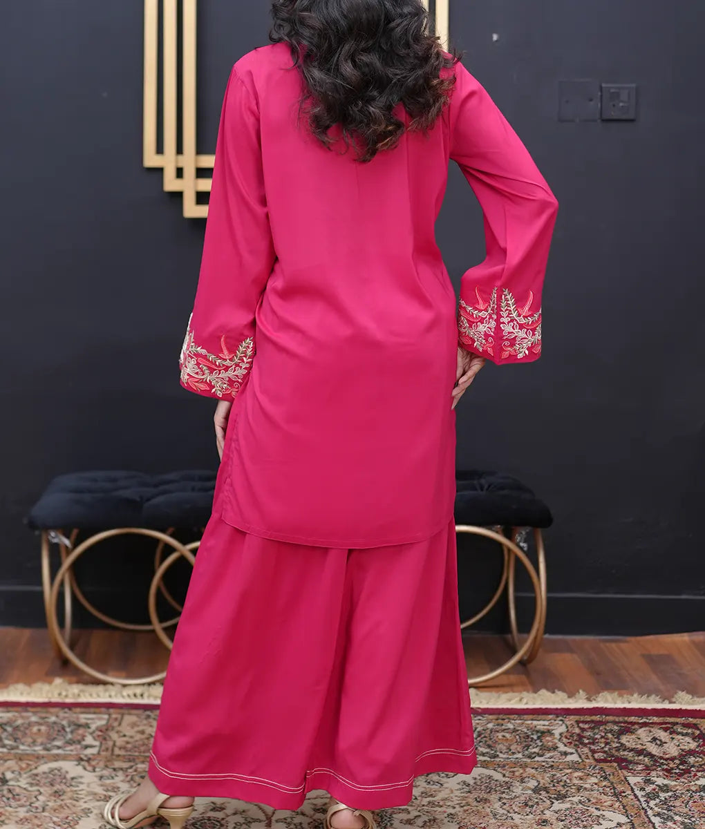 Fuchsia Floral Embroidered Co-Ord Set by Winara