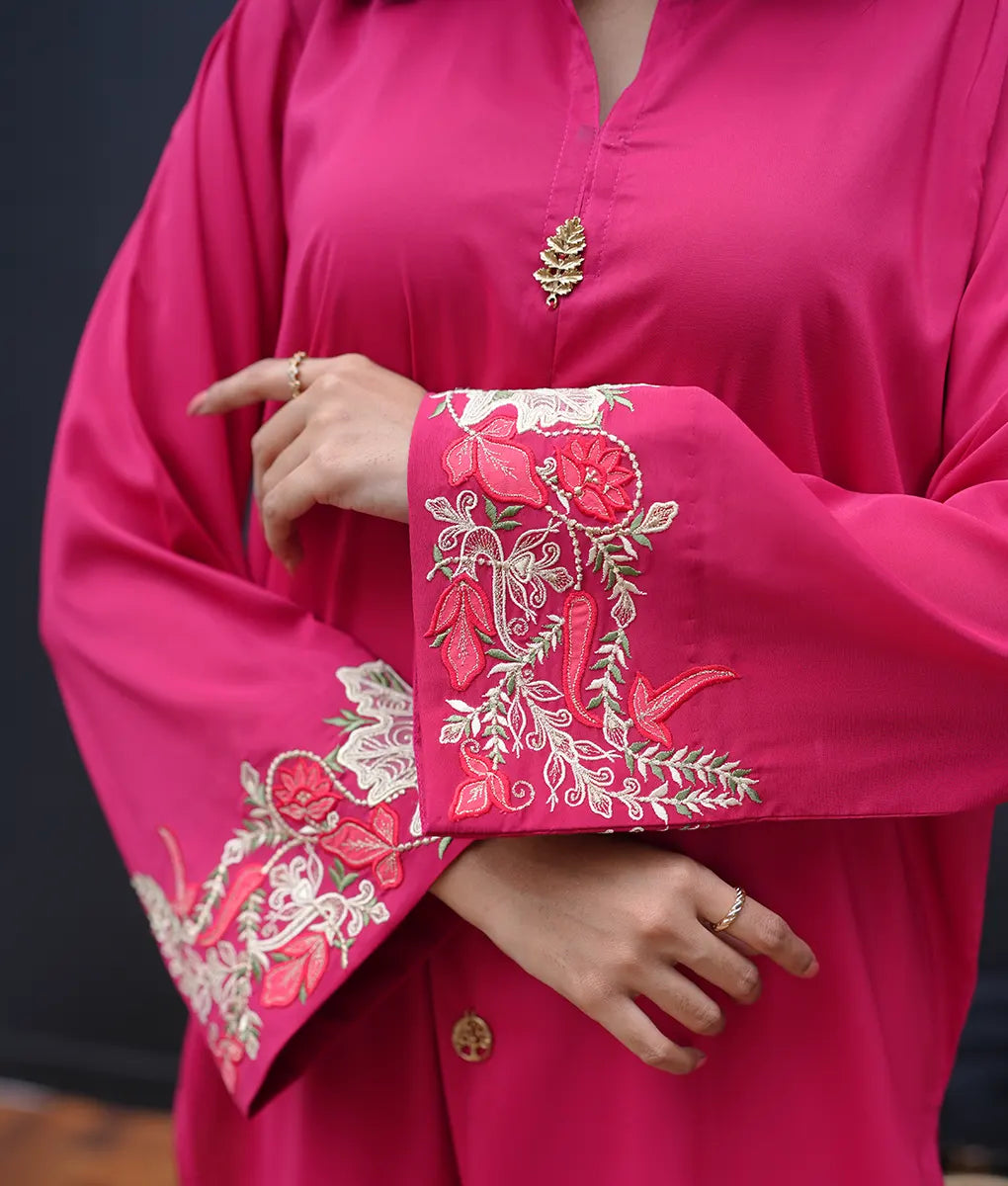Fuchsia Floral Embroidered Co-Ord Set by Winara