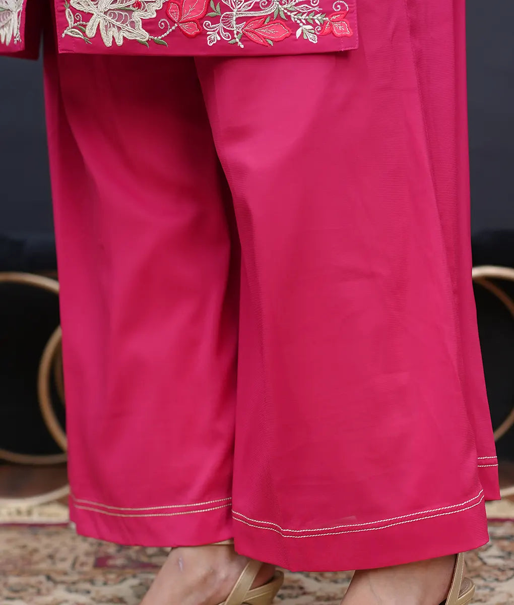 Fuchsia Floral Embroidered Co-Ord Set by Winara