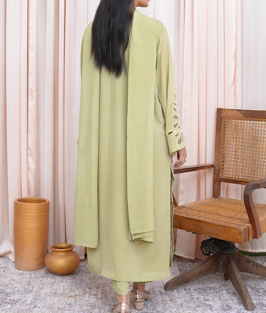 Graceful Green Hand-Embellished Ensemble by Winara