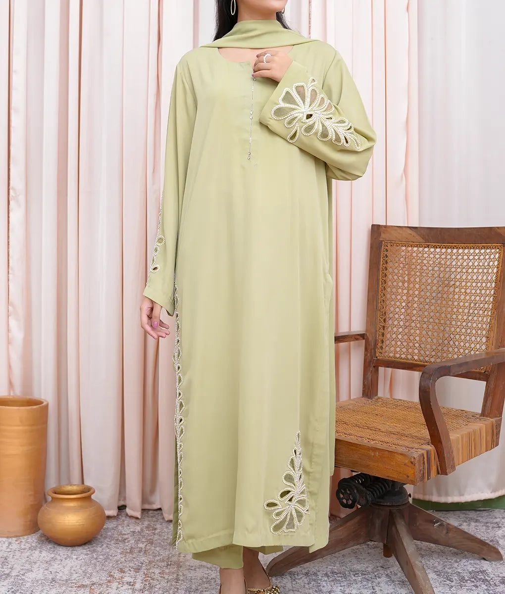 Graceful Green Hand-Embellished Ensemble by Winara