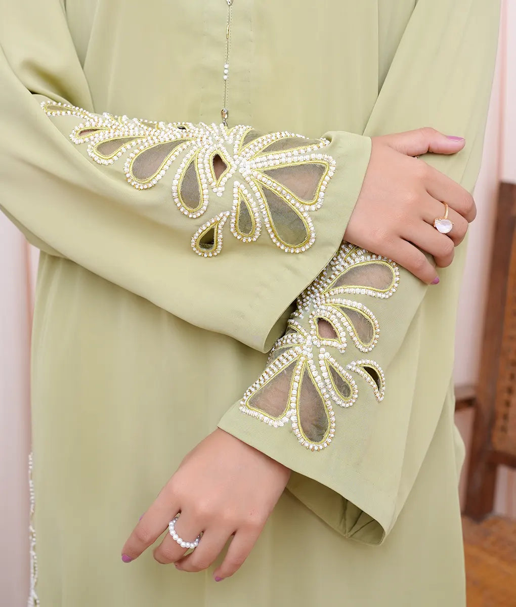 Graceful Green Hand-Embellished Ensemble by Winara