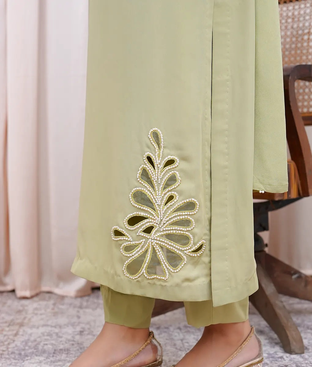 Graceful Green Hand-Embellished Ensemble by Winara