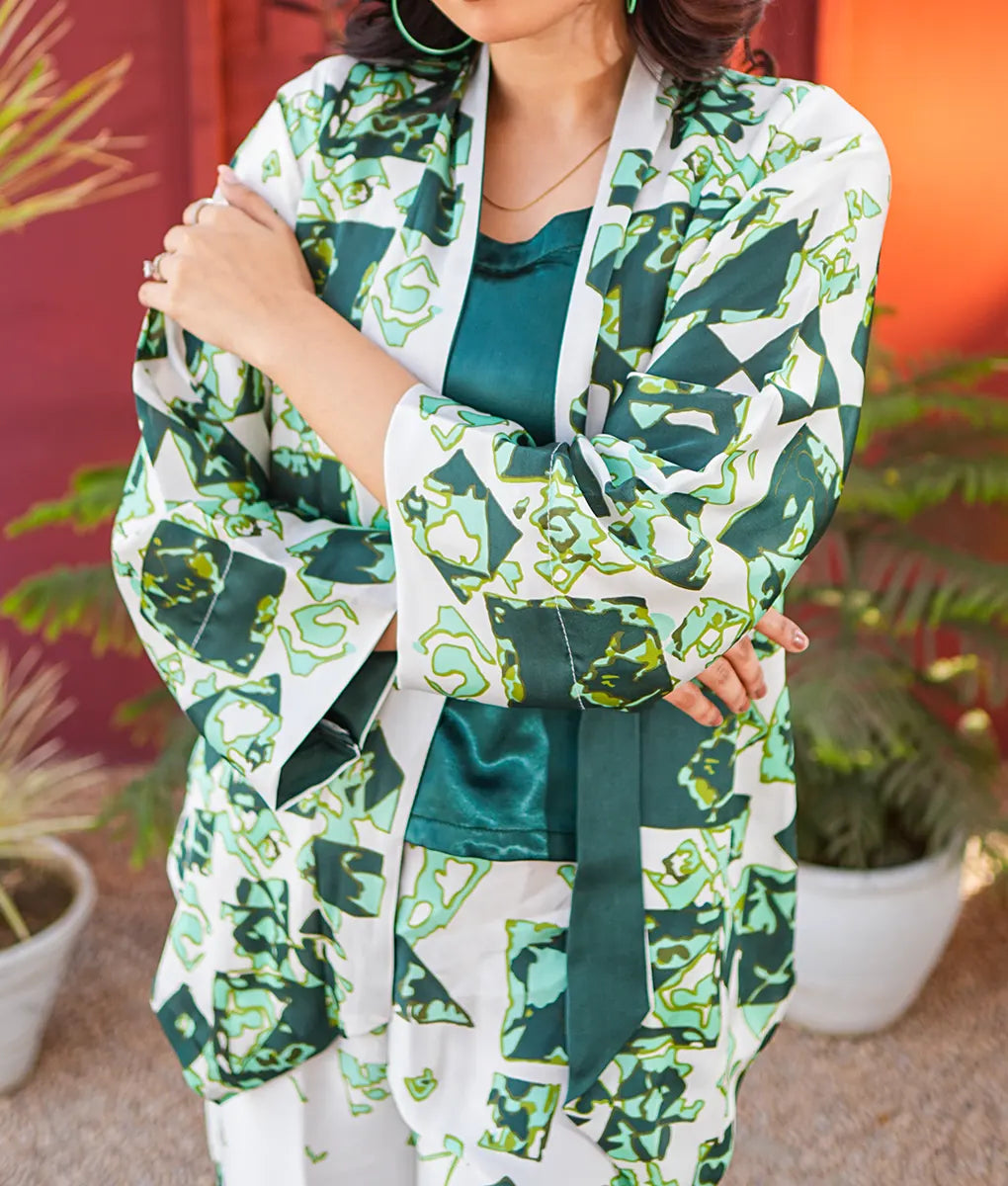 Green Geometric Co-Ord with Satin Top By Winara