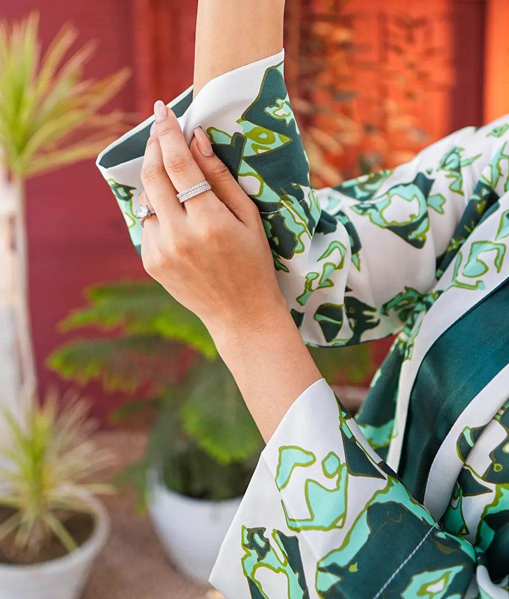 Green Geometric Co-Ord with Satin Top By Winara