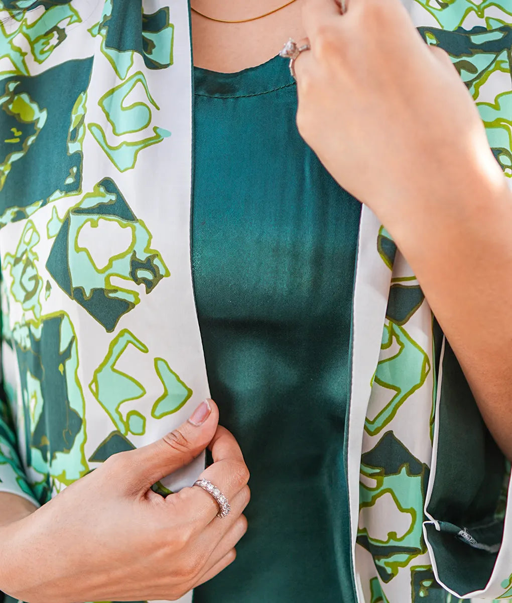 Green Geometric Co-Ord with Satin Top By Winara