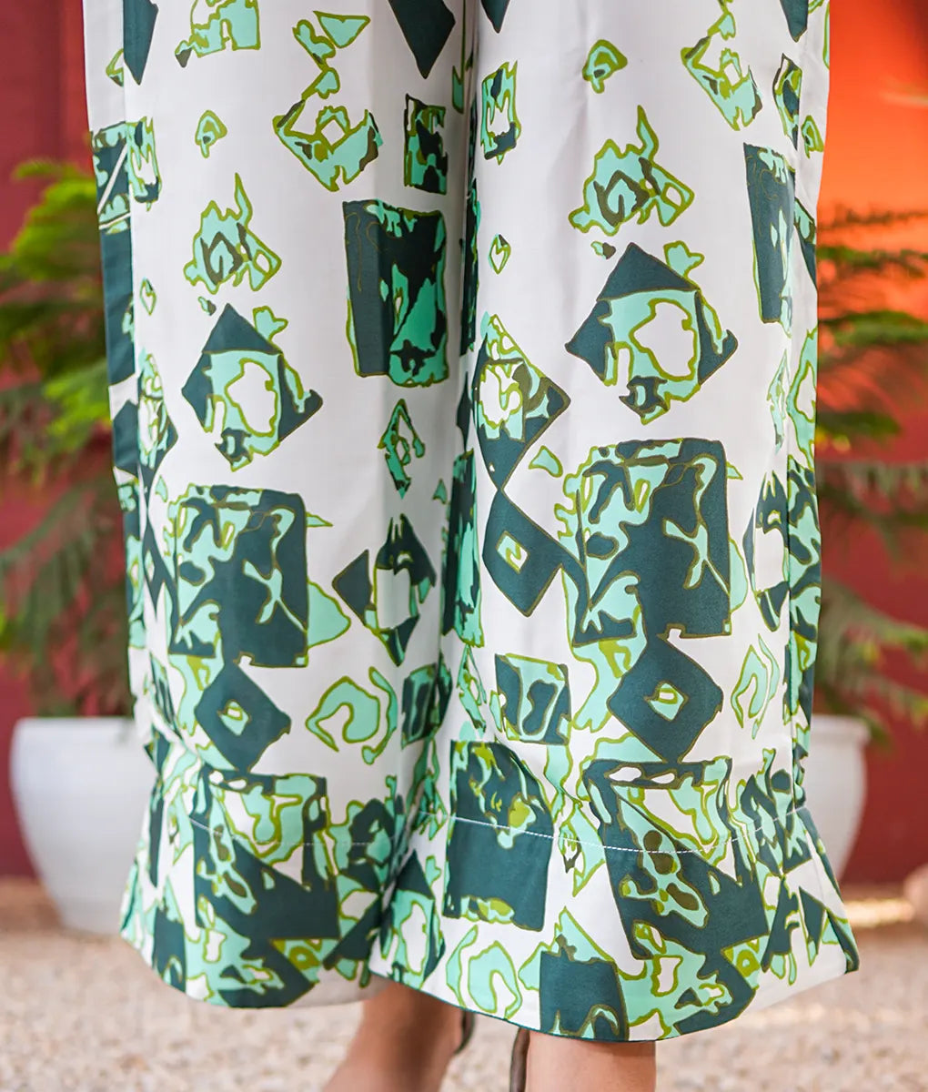 Green Geometric Co-Ord with Satin Top By Winara