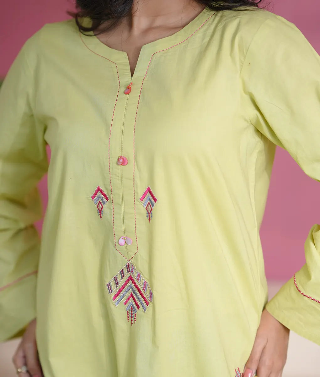 Lime Green Geometric Embroidered Suit By Winara