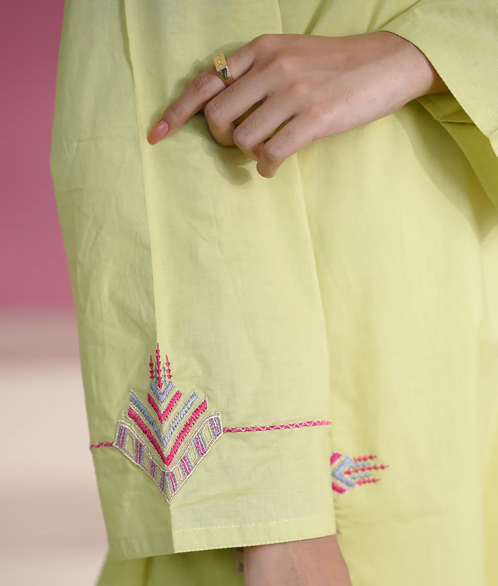 Lime Green Geometric Embroidered Suit By Winara