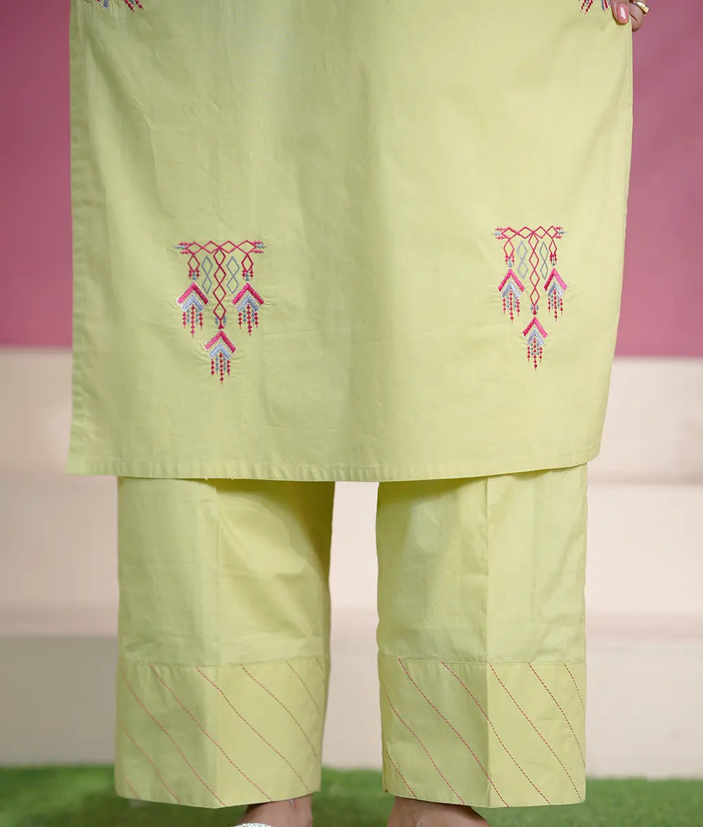 Lime Green Geometric Embroidered Suit By Winara