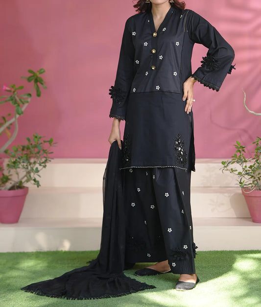 Midnight Black Floral Embroidered Suit By Winara