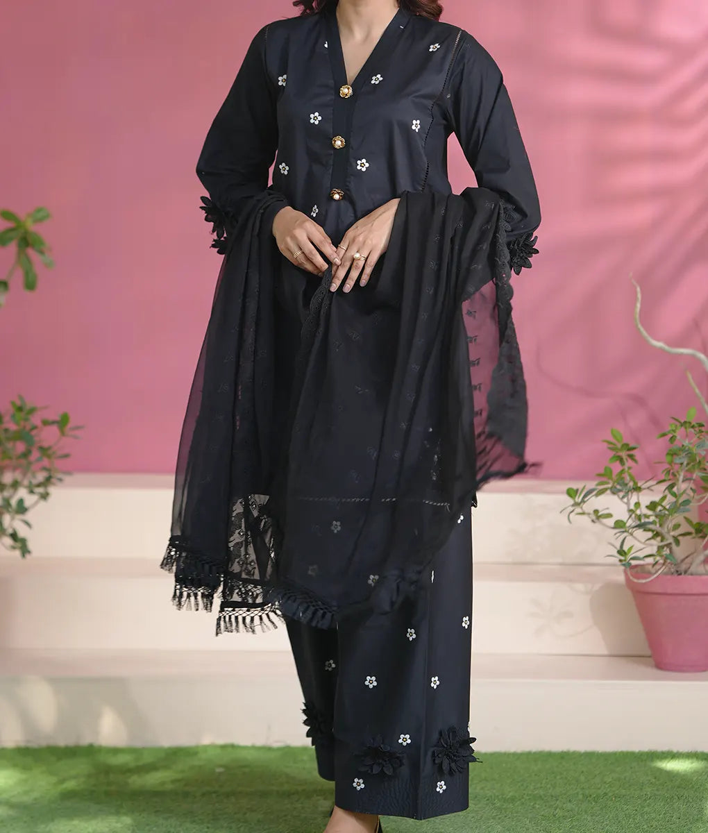 Midnight Black Floral Embroidered Suit By Winara
