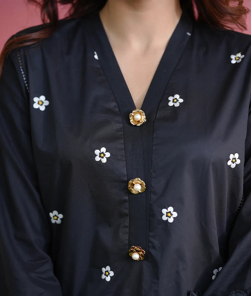 Midnight Black Floral Embroidered Suit By Winara