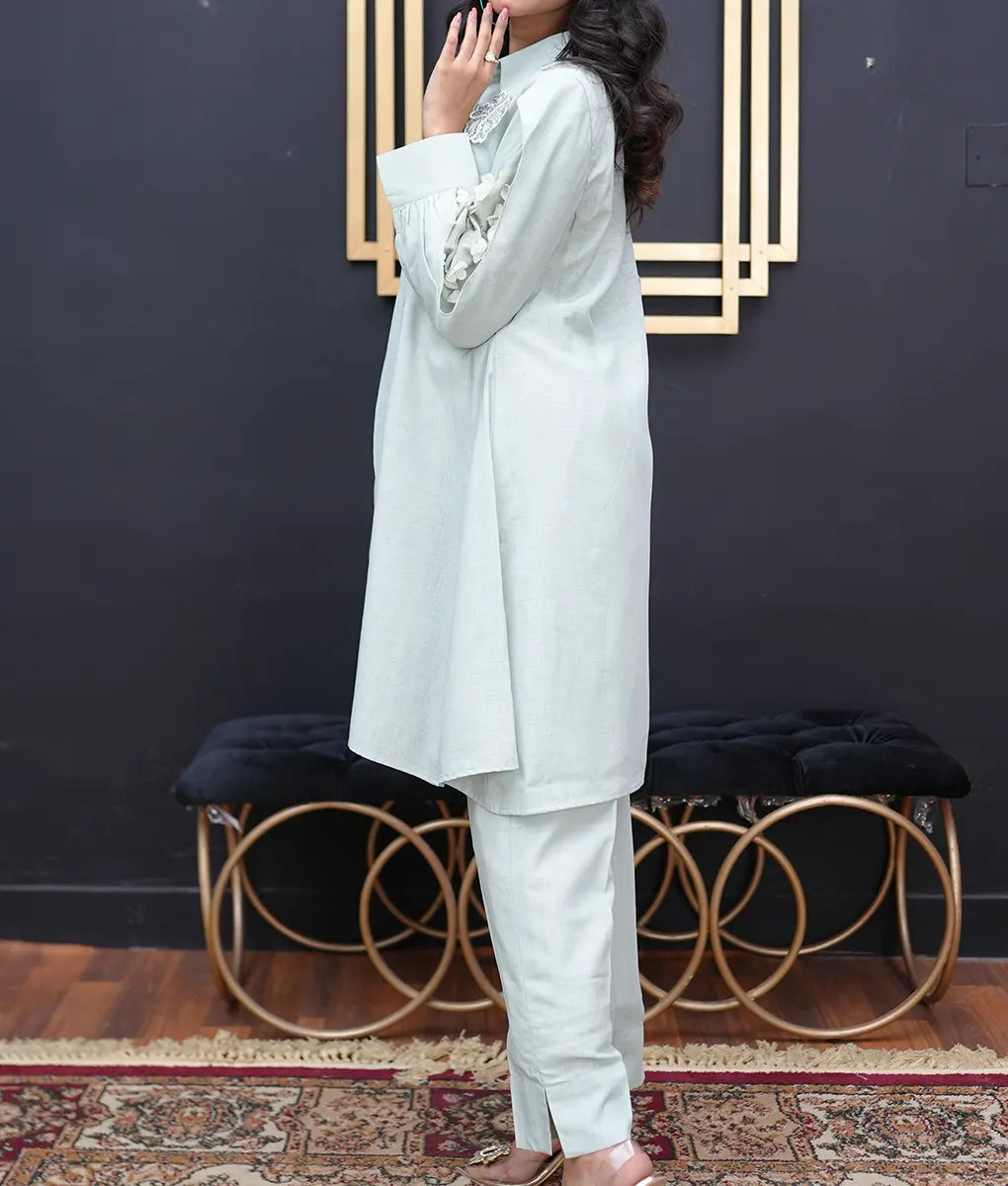 Mint Blossom Embroidered Co-ord Set By Winara