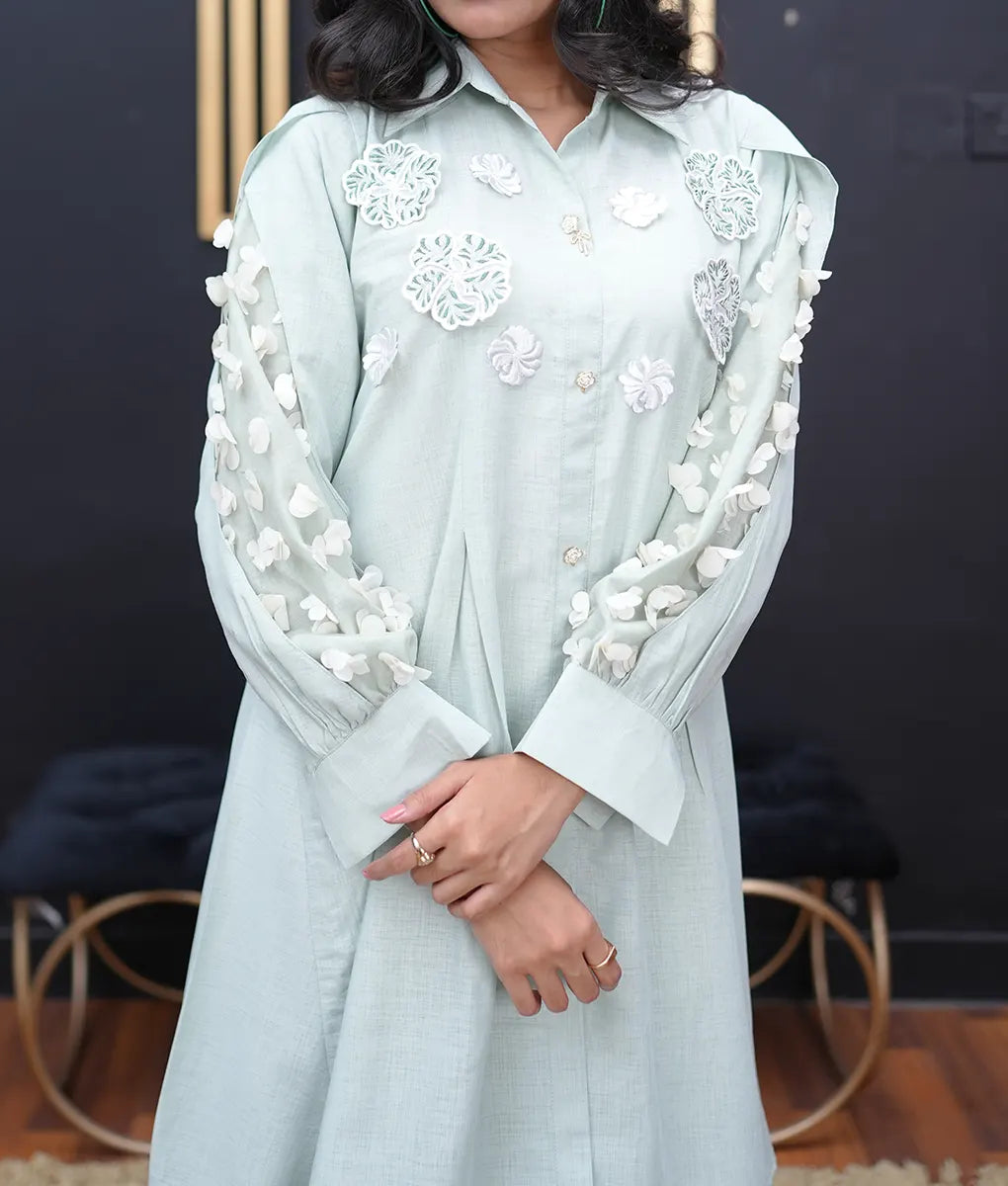 Mint Blossom Embroidered Co-ord Set By Winara