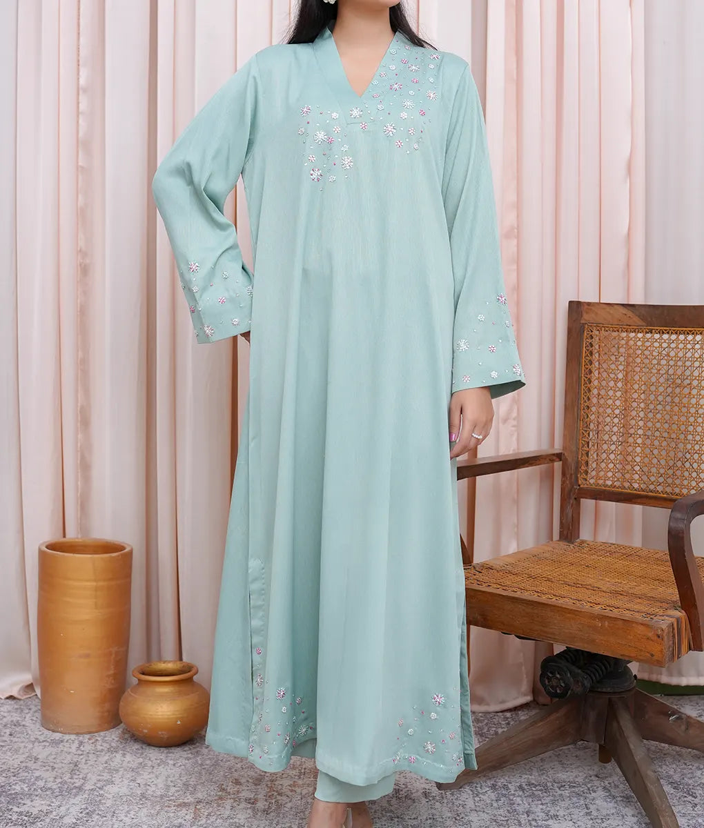 Mint Green Hand-Embroidered Set by Winara