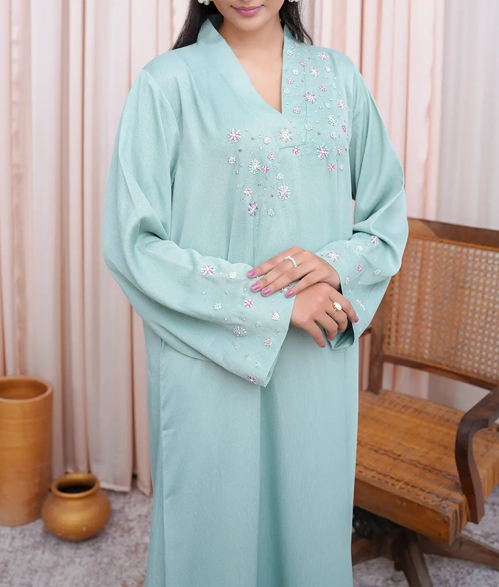 Mint Green Hand-Embroidered Set by Winara