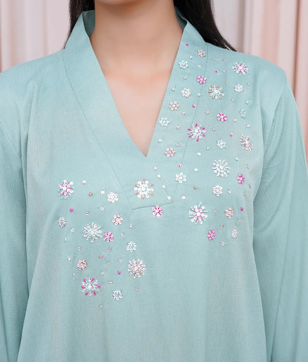 Mint Green Hand-Embroidered Set by Winara