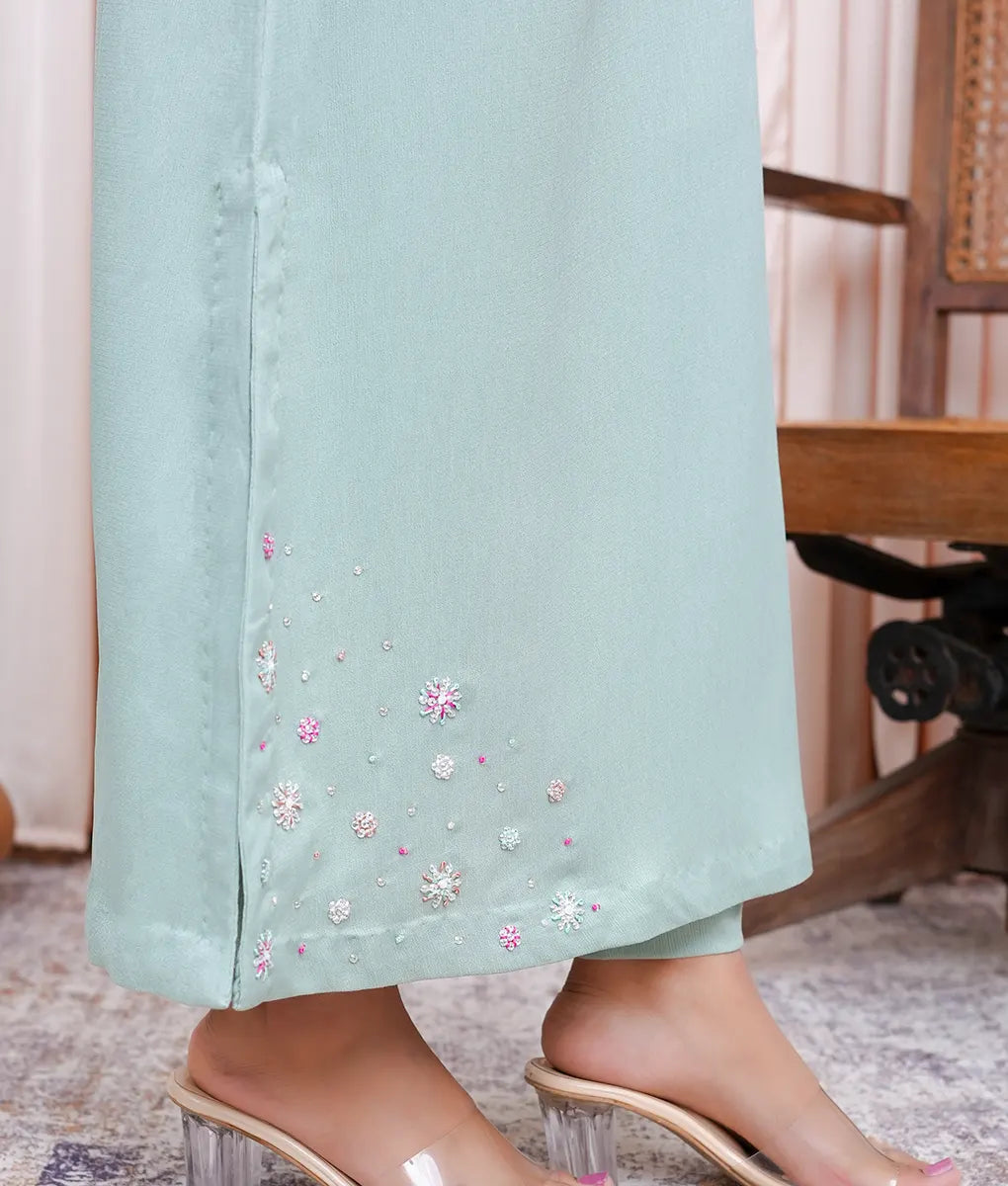 Mint Green Hand-Embroidered Set by Winara