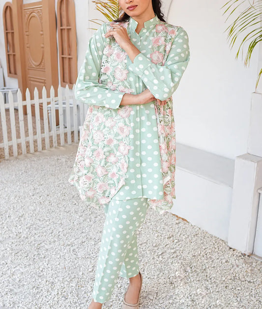 Mint Green Polka Dot with Floral Essential Pret by Winara