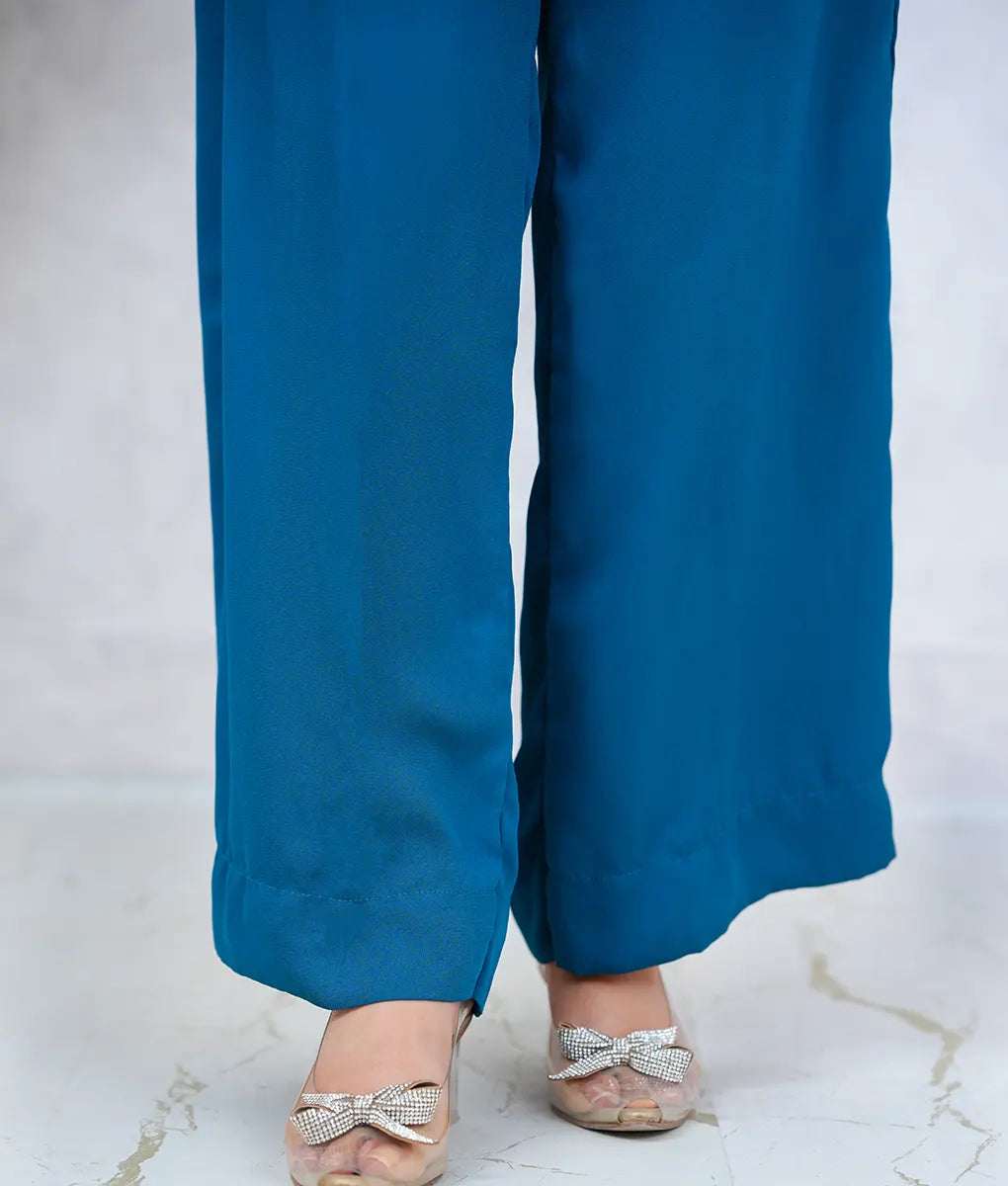 Stone Blue Floral-Sleeved Co-Ord Set by Winara