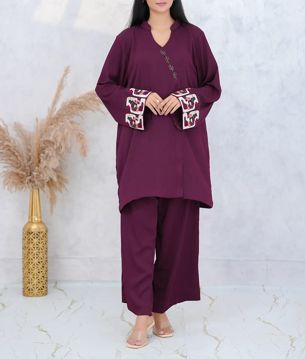 Embroidered Textured Double Georgette Co-Ord Set by Winara