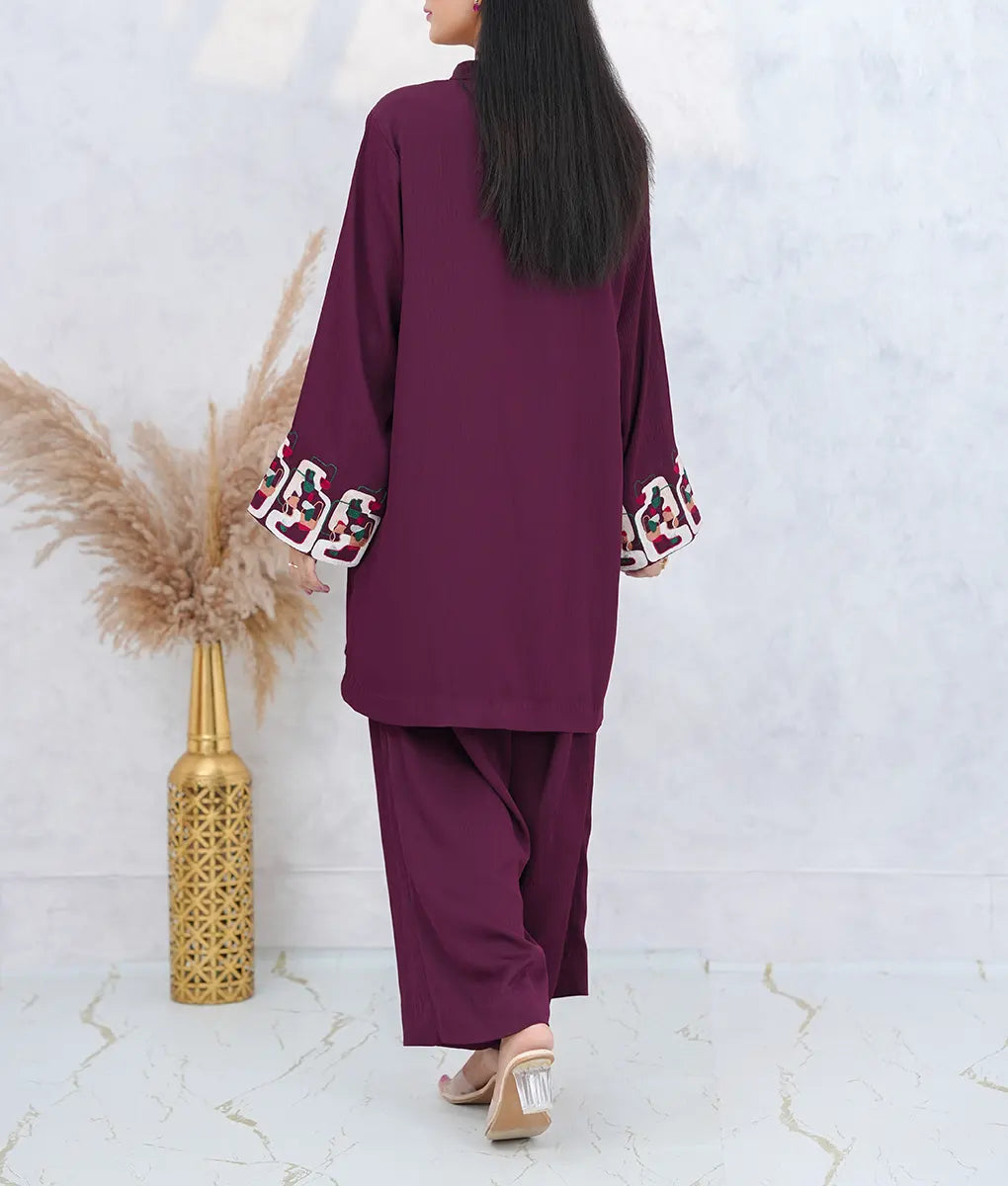 Embroidered Textured Double Georgette Co-Ord Set by Winara