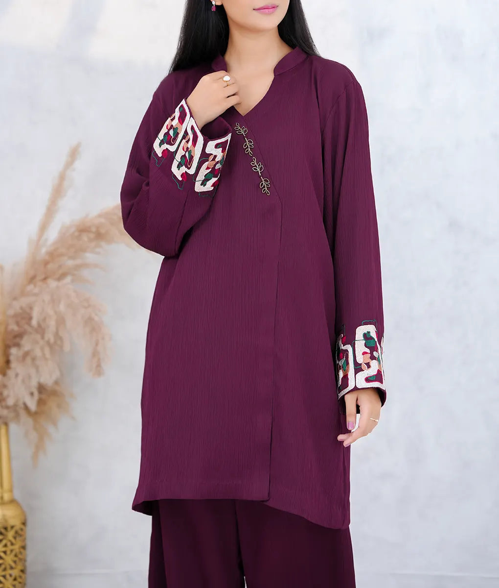 Embroidered Textured Double Georgette Co-Ord Set by Winara