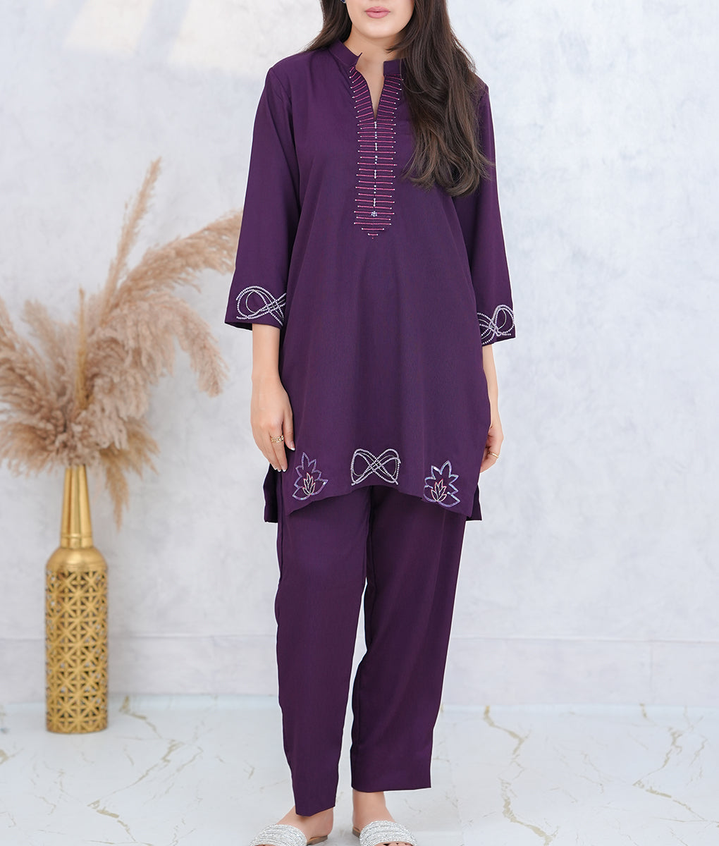 Stitched Embroidered & Embellished Co-Ord Set in Textured Double Georgette by Winara