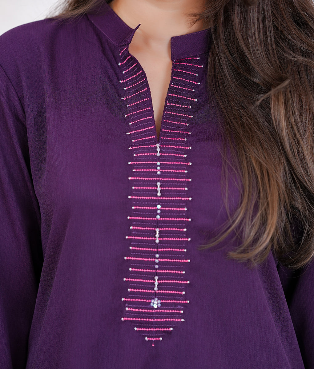 Stitched Embroidered & Embellished Co-Ord Set in Textured Double Georgette by Winara